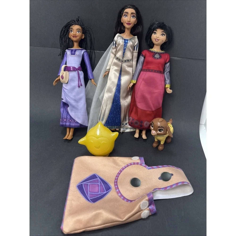 Disney Wish Dolls Asha Dahlia Queen Amaya Valentino Glow Star & Bag Lot Of 6